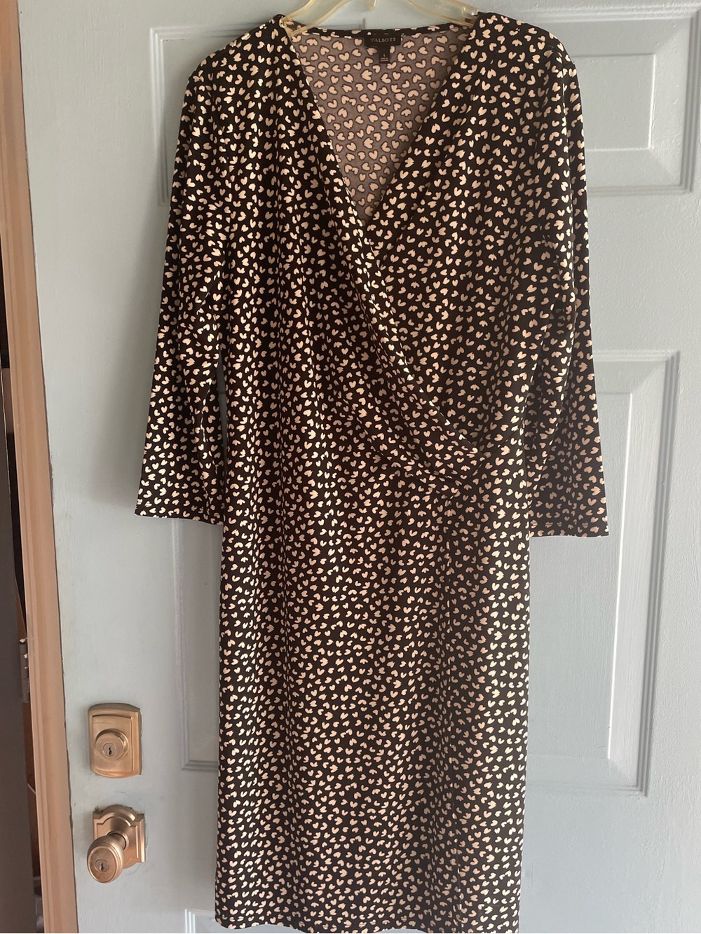 Talbots Black Midi Wrap Dress with Cream Heart Print